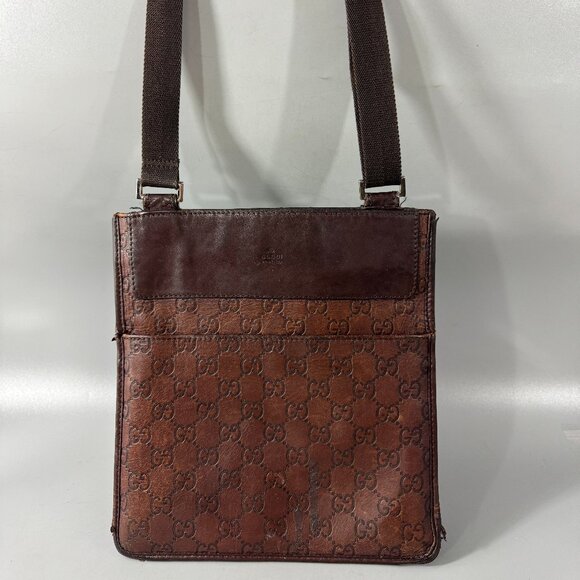 100% Authentic Vintage Gucci Guccissima Brown GG Leather Monogram Crossbody Bag - Picture 1 of 13